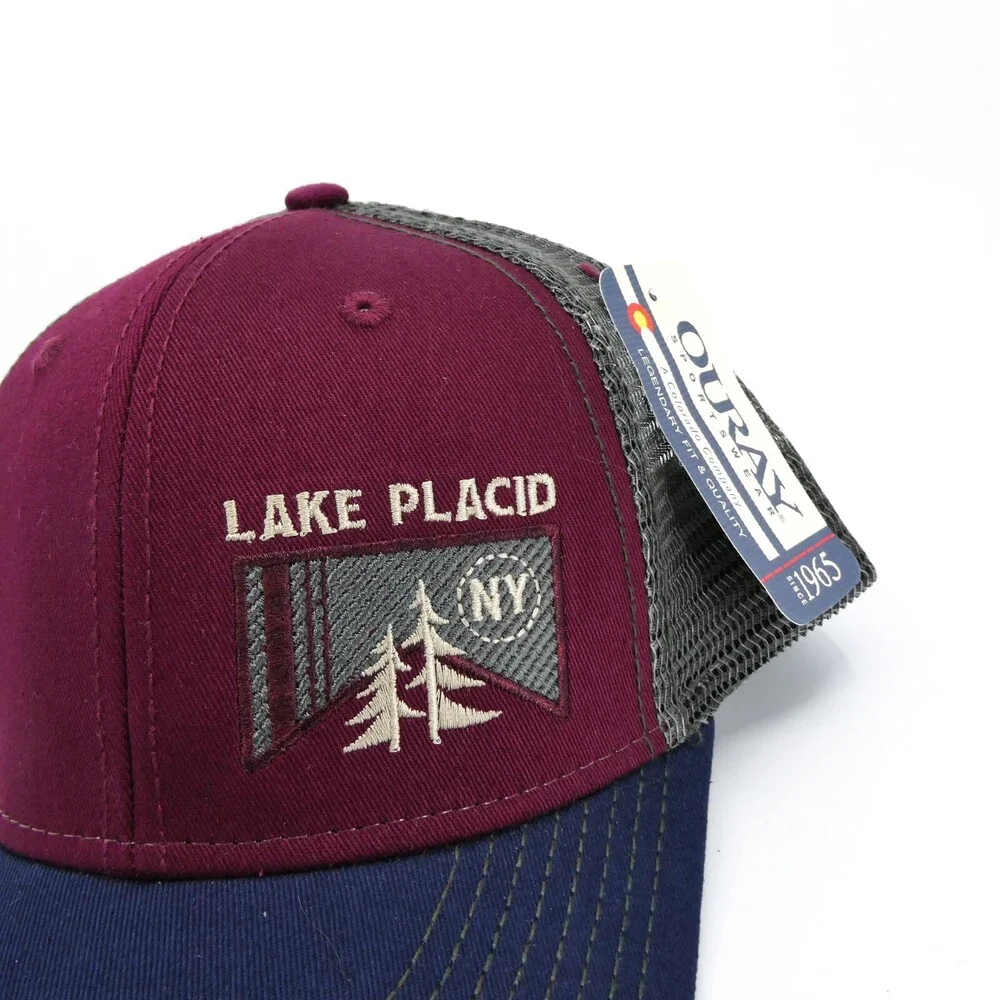 Lake Placid Hat Mens One Size Red‎ Snapback Trucker Mesh New York Nature Ski New